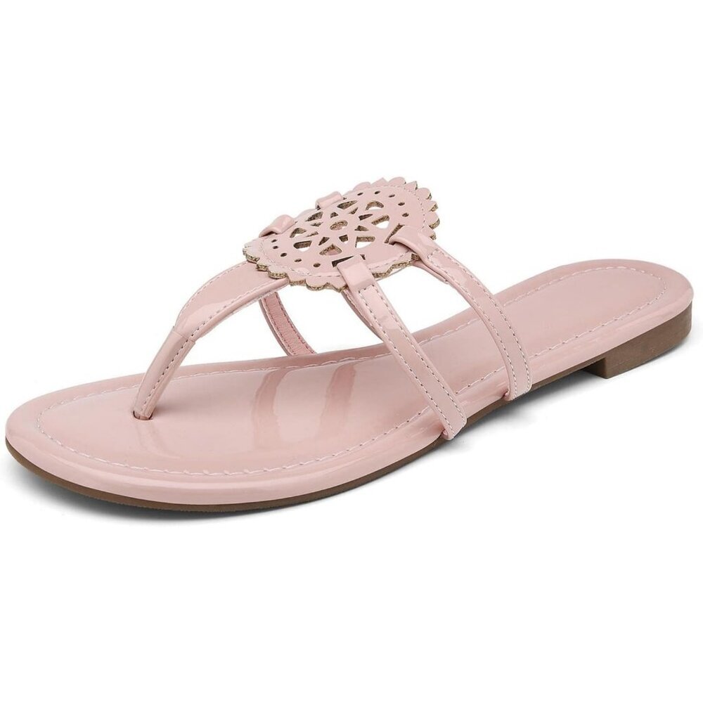 Women's Light Pink Flip Flop Comfortable Faux Leather Flat Sandals Shoes